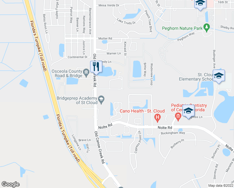 map of restaurants, bars, coffee shops, grocery stores, and more near 2911 Duchess Oak Court in St. Cloud