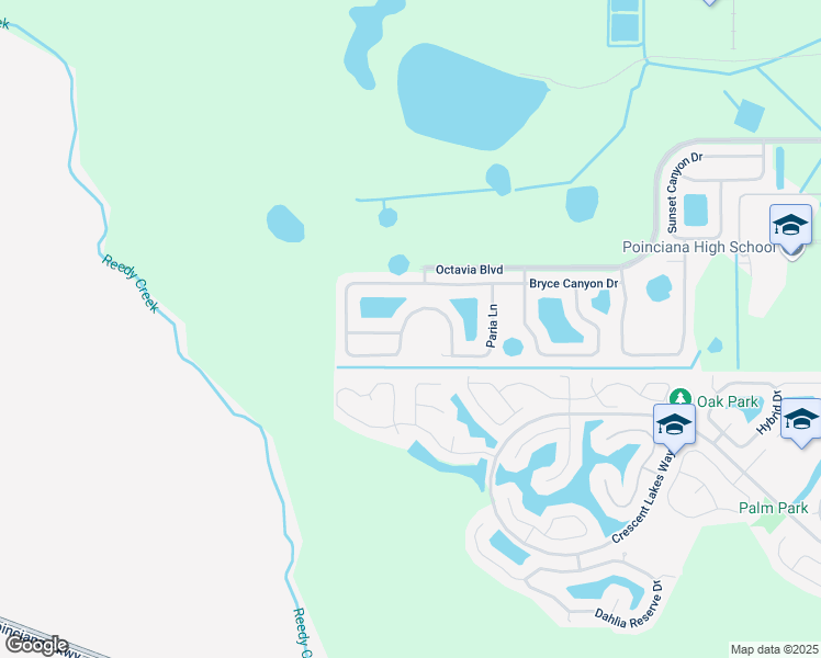 map of restaurants, bars, coffee shops, grocery stores, and more near 2295 Paria Lane in Kissimmee