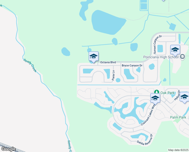 map of restaurants, bars, coffee shops, grocery stores, and more near 2295 Paria Lane in Kissimmee