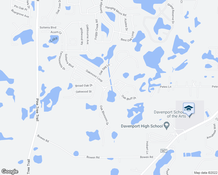 map of restaurants, bars, coffee shops, grocery stores, and more near 1644 Oak Blossom Drive in Davenport