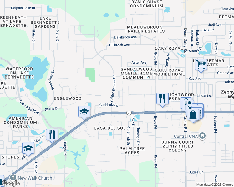 map of restaurants, bars, coffee shops, grocery stores, and more near 5145 Light Way in Zephyrhills
