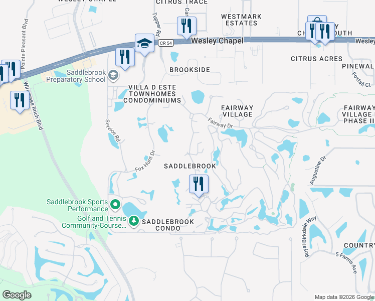 map of restaurants, bars, coffee shops, grocery stores, and more near 5125 Pine Tree Lane in Zephyrhills