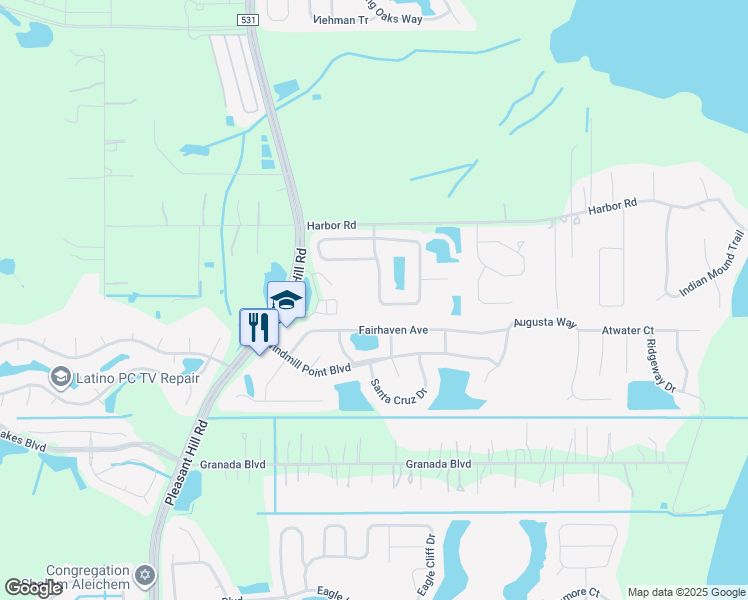 map of restaurants, bars, coffee shops, grocery stores, and more near 2366 Great Harbor Drive in Kissimmee