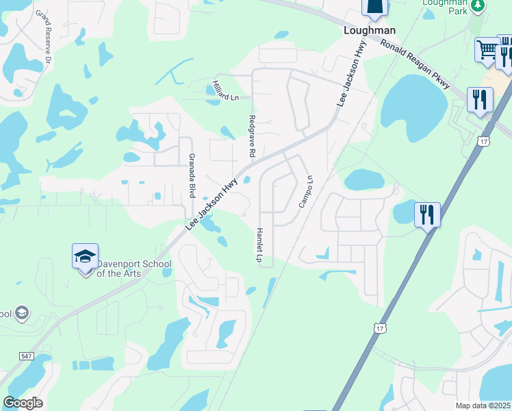 map of restaurants, bars, coffee shops, grocery stores, and more near 5410 County Road 547 in Davenport