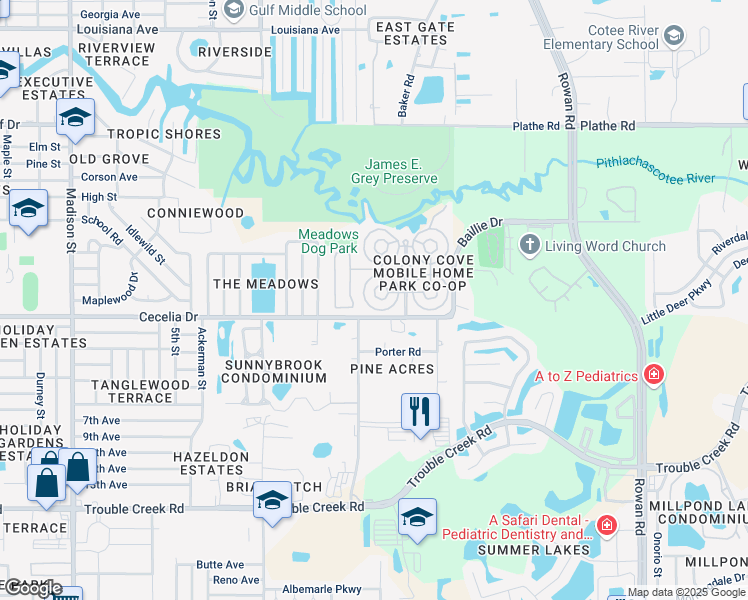 map of restaurants, bars, coffee shops, grocery stores, and more near in NEW PT RICHEY