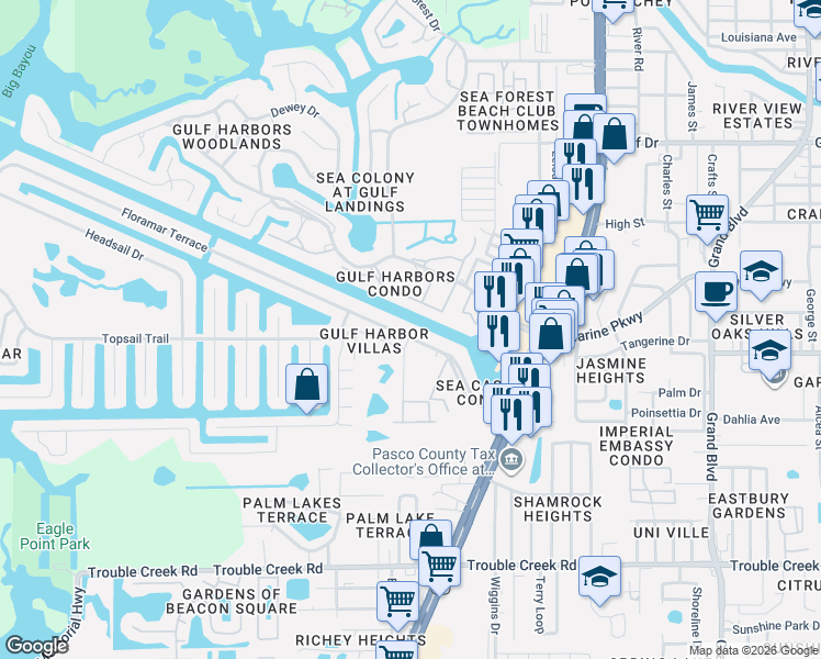 map of restaurants, bars, coffee shops, grocery stores, and more near 4737 Floramar Terrace in Port Richey