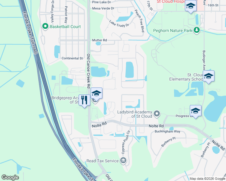 map of restaurants, bars, coffee shops, grocery stores, and more near 2904 Squire Oak Court in Saint Cloud