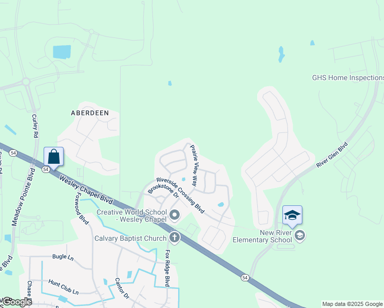 map of restaurants, bars, coffee shops, grocery stores, and more near 5209 Prairie View Way in Wesley Chapel