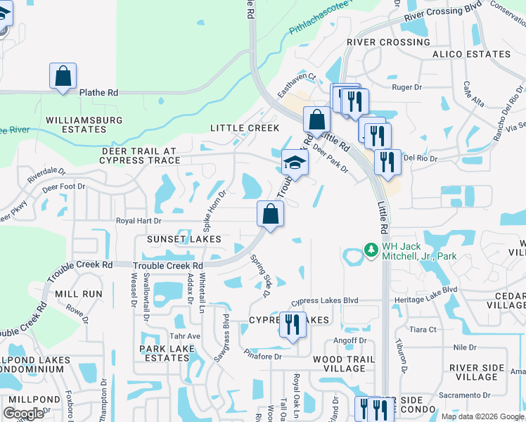 map of restaurants, bars, coffee shops, grocery stores, and more near 8511 Yearling Lane in New Port Richey