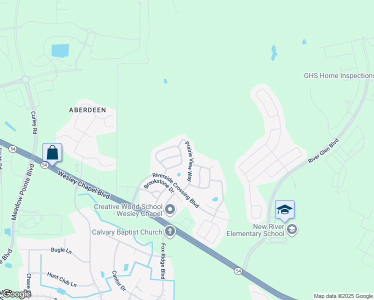 map of restaurants, bars, coffee shops, grocery stores, and more near 5145 Prairie View Way in Wesley Chapel