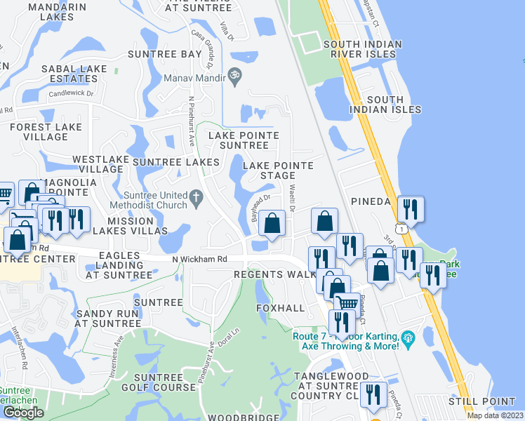 map of restaurants, bars, coffee shops, grocery stores, and more near 250 Applewood Circle in Melbourne