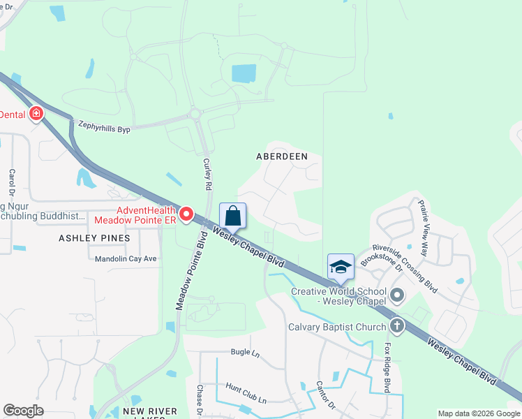 map of restaurants, bars, coffee shops, grocery stores, and more near 31550 Loch Aline Drive in Wesley Chapel