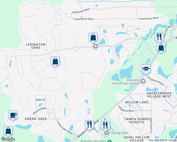 map of restaurants, bars, coffee shops, grocery stores, and more near 26249 Sword Dancer Drive in Wesley Chapel