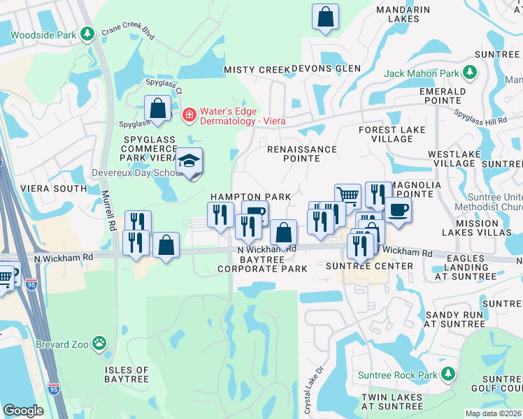 map of restaurants, bars, coffee shops, grocery stores, and more near 511 Steeplechase Lane in Melbourne
