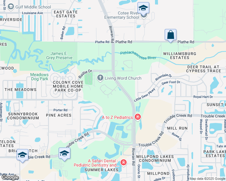 map of restaurants, bars, coffee shops, grocery stores, and more near in Pasco County