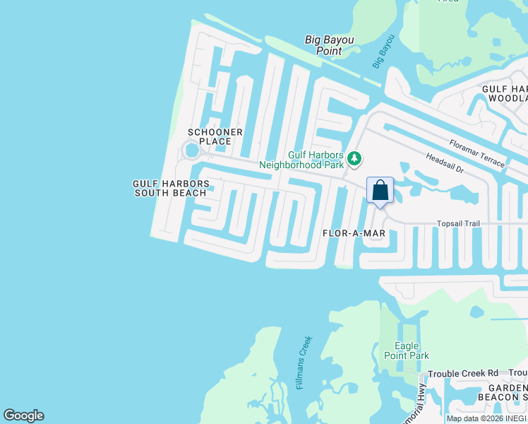map of restaurants, bars, coffee shops, grocery stores, and more near 5100 South Shore Drive in New Port Richey