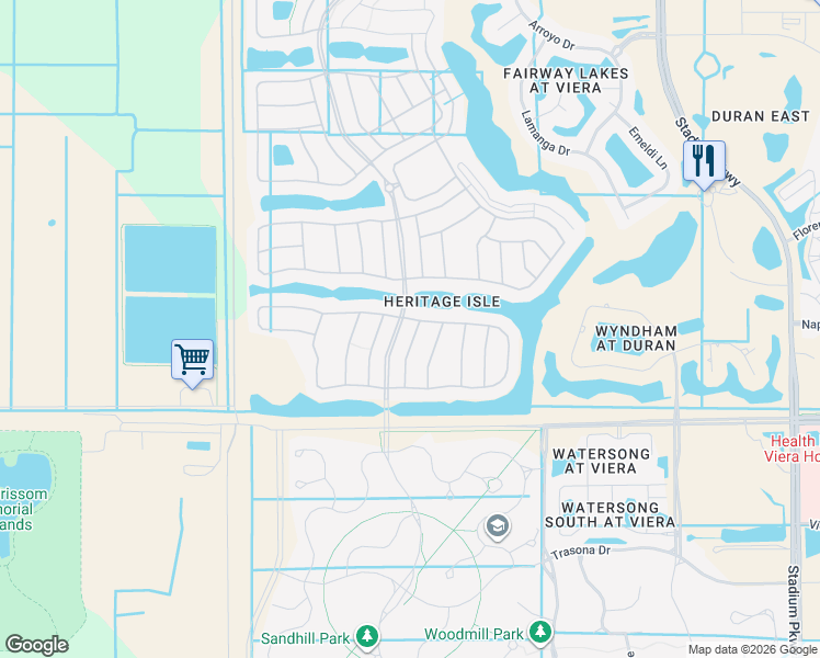map of restaurants, bars, coffee shops, grocery stores, and more near 7128 Broderick Drive in Melbourne