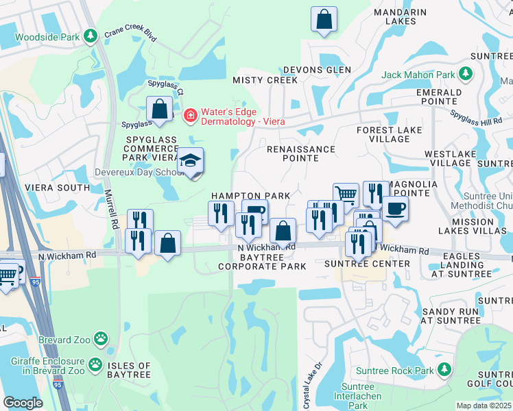map of restaurants, bars, coffee shops, grocery stores, and more near 511 Steeplechase Lane in Melbourne