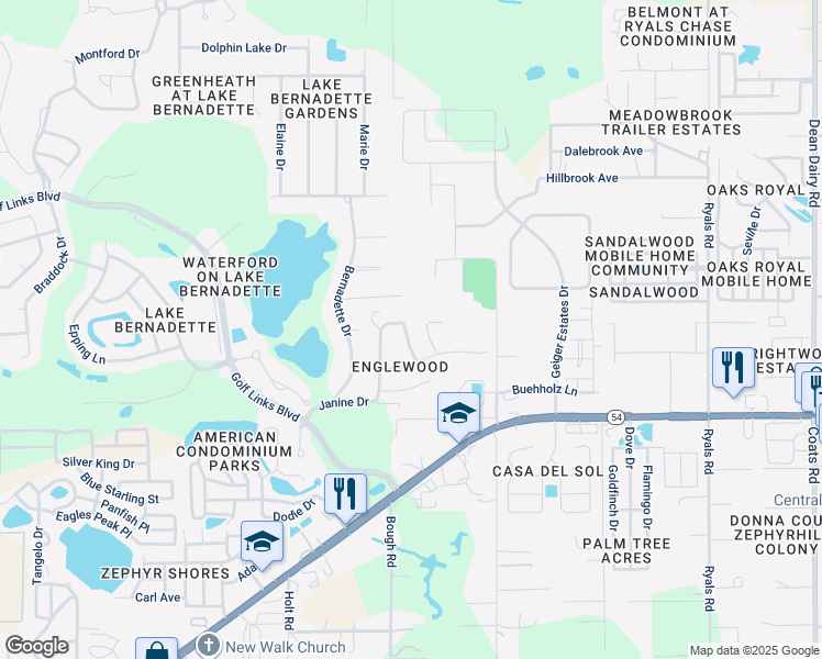 map of restaurants, bars, coffee shops, grocery stores, and more near 5211 Pond View Court in Zephyrhills