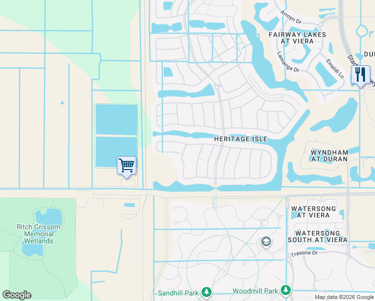 map of restaurants, bars, coffee shops, grocery stores, and more near 3576 Bancroft Drive in Melbourne