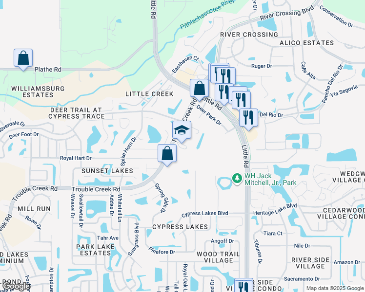 map of restaurants, bars, coffee shops, grocery stores, and more near 8636 Trouble Creek Road in New Port Richey