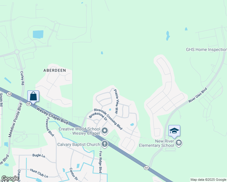 map of restaurants, bars, coffee shops, grocery stores, and more near 5209 Prairie View Way in Wesley Chapel