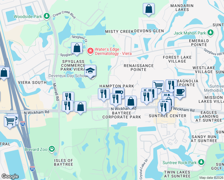 map of restaurants, bars, coffee shops, grocery stores, and more near 314 Steeplechase Lane in Melbourne
