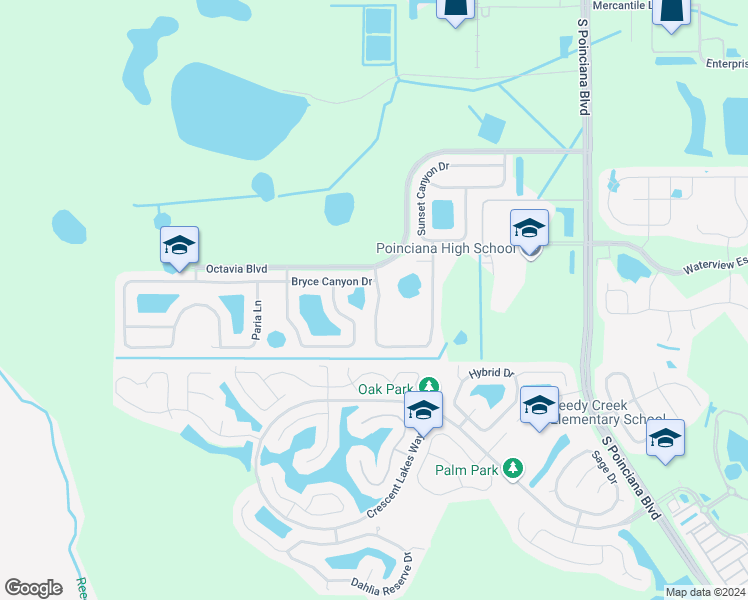 map of restaurants, bars, coffee shops, grocery stores, and more near 2395 Andrews Valley Drive in Kissimmee