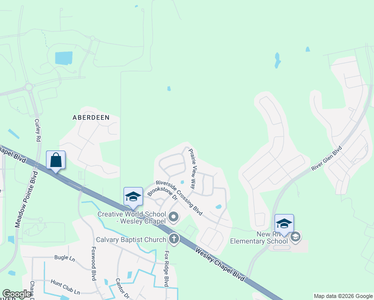 map of restaurants, bars, coffee shops, grocery stores, and more near 5213 Prairie View Way in Wesley Chapel
