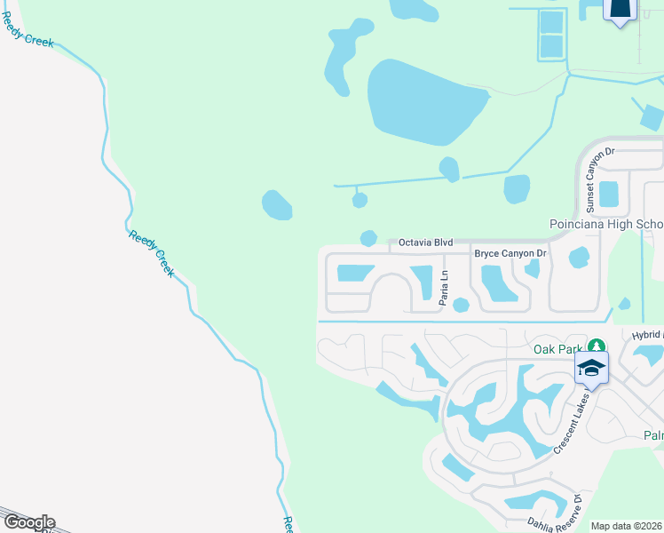 map of restaurants, bars, coffee shops, grocery stores, and more near 5590 Sycamore Canyon Drive in Kissimmee