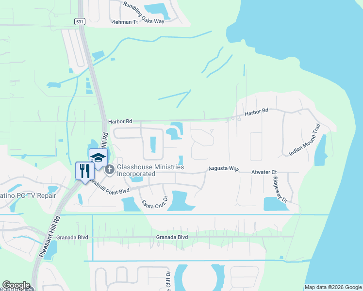 map of restaurants, bars, coffee shops, grocery stores, and more near 2400 Melissa Ann Court in Kissimmee