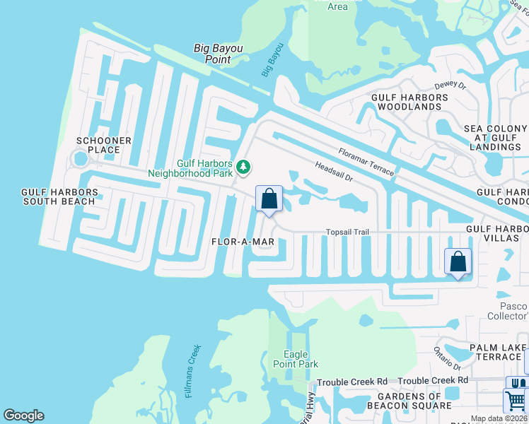 map of restaurants, bars, coffee shops, grocery stores, and more near 3848 Topsail Trail in Port Richey