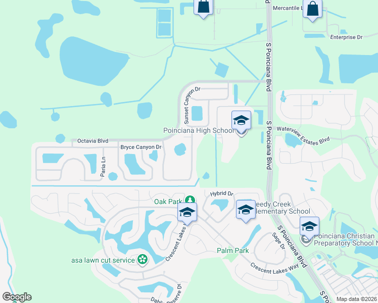 map of restaurants, bars, coffee shops, grocery stores, and more near 2318 Andrews Valley Drive in Kissimmee