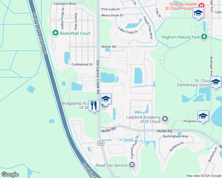 map of restaurants, bars, coffee shops, grocery stores, and more near 2820 King Oak Circle in Saint Cloud
