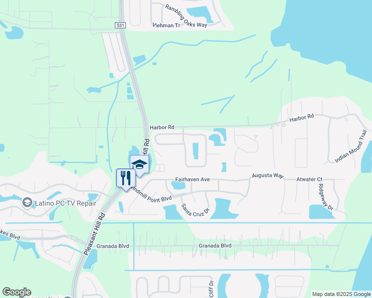 map of restaurants, bars, coffee shops, grocery stores, and more near 2358 Great Harbor Drive in Kissimmee