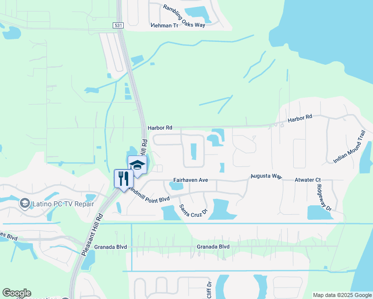 map of restaurants, bars, coffee shops, grocery stores, and more near 2359 Great Harbor Drive in Kissimmee