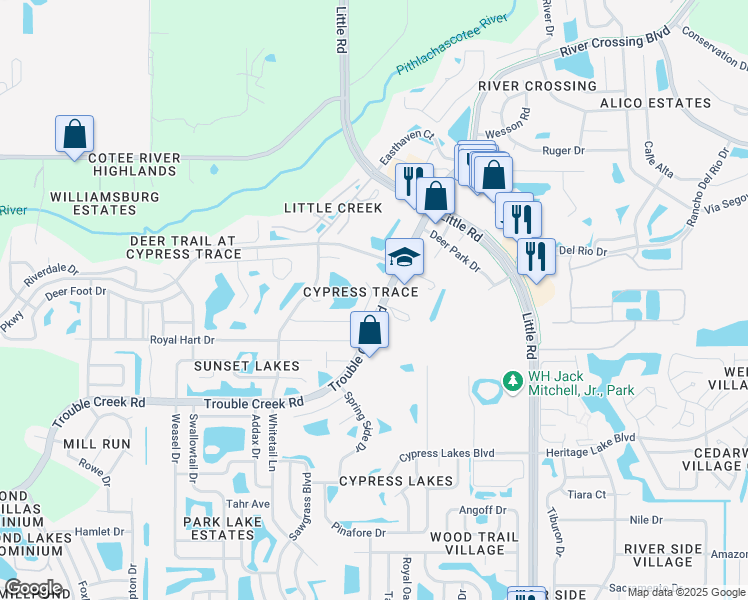 map of restaurants, bars, coffee shops, grocery stores, and more near 8542 Yearling Lane in New Port Richey