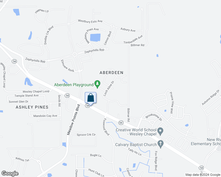 map of restaurants, bars, coffee shops, grocery stores, and more near 31509 Loch Aline Drive in Wesley Chapel