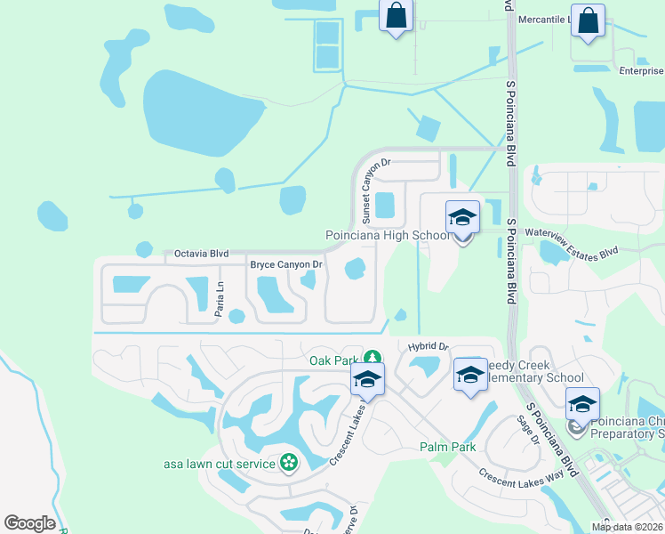 map of restaurants, bars, coffee shops, grocery stores, and more near 2395 Andrews Valley Drive in Kissimmee