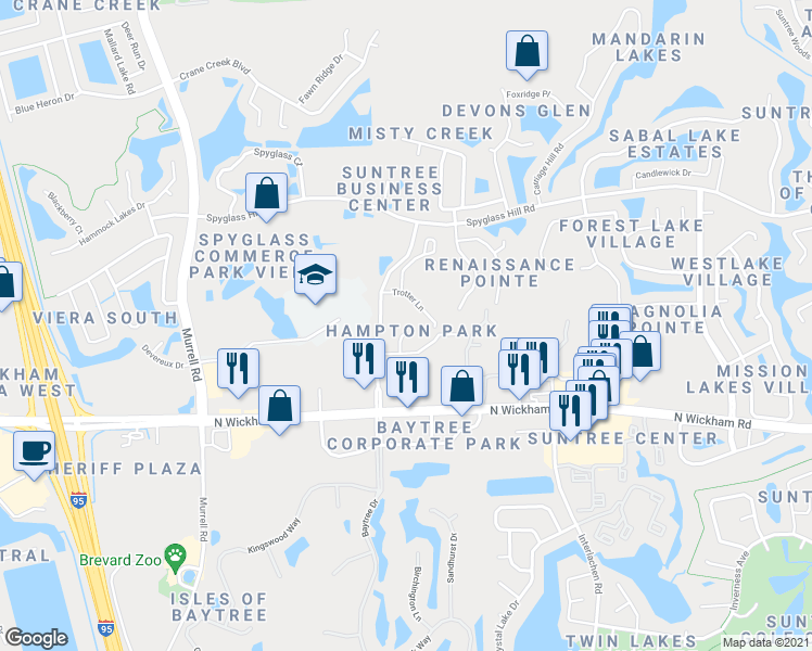 map of restaurants, bars, coffee shops, grocery stores, and more near 530 Steeplechase Lane in Melbourne