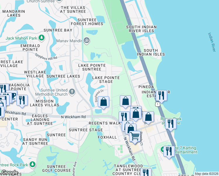 map of restaurants, bars, coffee shops, grocery stores, and more near 320 Myrtlewood Road in Melbourne