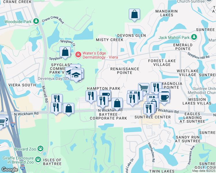 map of restaurants, bars, coffee shops, grocery stores, and more near 511 Steeplechase Lane in Melbourne