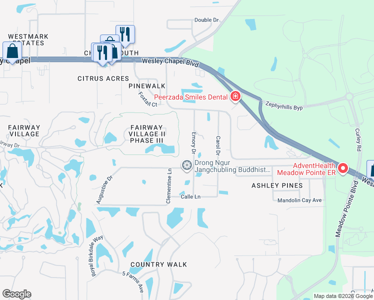 map of restaurants, bars, coffee shops, grocery stores, and more near 5311 Emory Drive in Zephyrhills