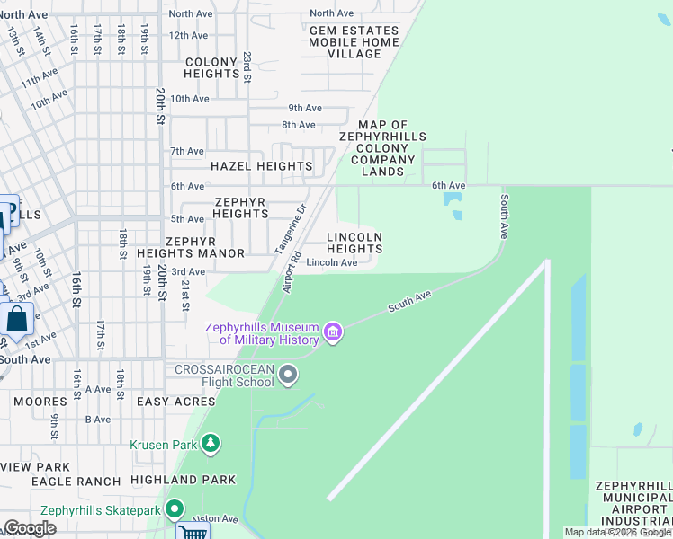 map of restaurants, bars, coffee shops, grocery stores, and more near 39431 Lincoln Avenue in Zephyrhills