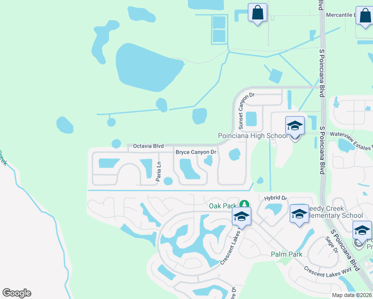 map of restaurants, bars, coffee shops, grocery stores, and more near 5429 Bryce Canyon Drive in Kissimmee
