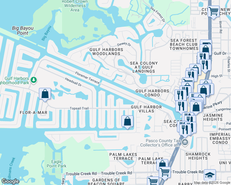 map of restaurants, bars, coffee shops, grocery stores, and more near 4406 Floramar Terrace in New Port Richey