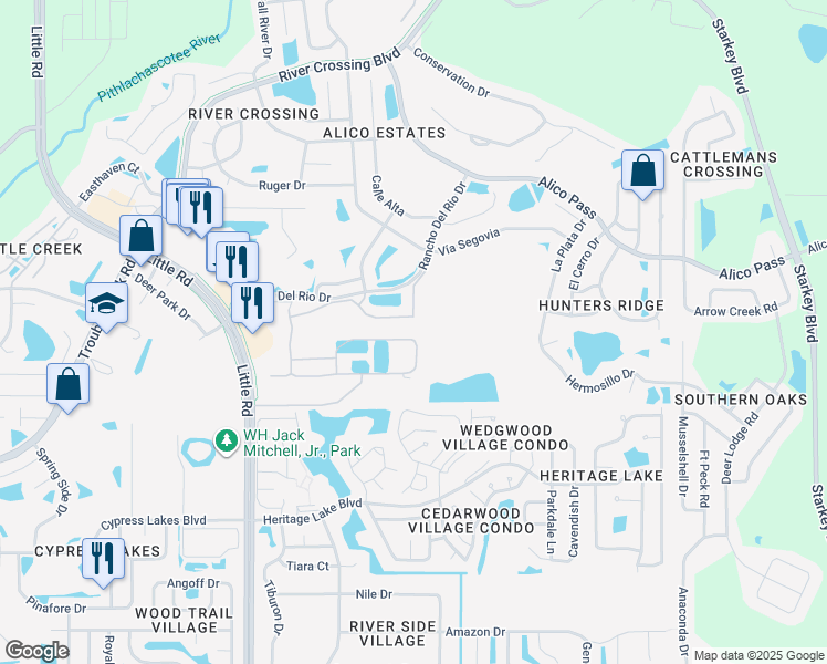 map of restaurants, bars, coffee shops, grocery stores, and more near 5233 Palmita Court in New Port Richey