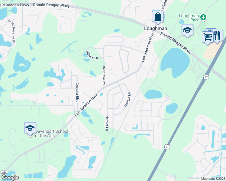 map of restaurants, bars, coffee shops, grocery stores, and more near 125 Hamlet Loop in Davenport