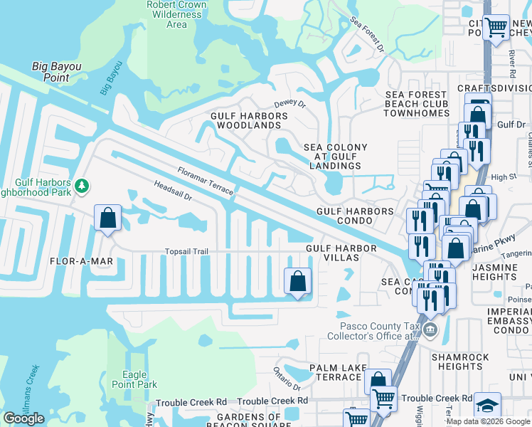 map of restaurants, bars, coffee shops, grocery stores, and more near 4406 Floramar Terrace in New Port Richey