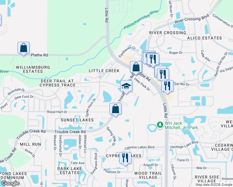 map of restaurants, bars, coffee shops, grocery stores, and more near 8558 Yearling Lane in New Port Richey